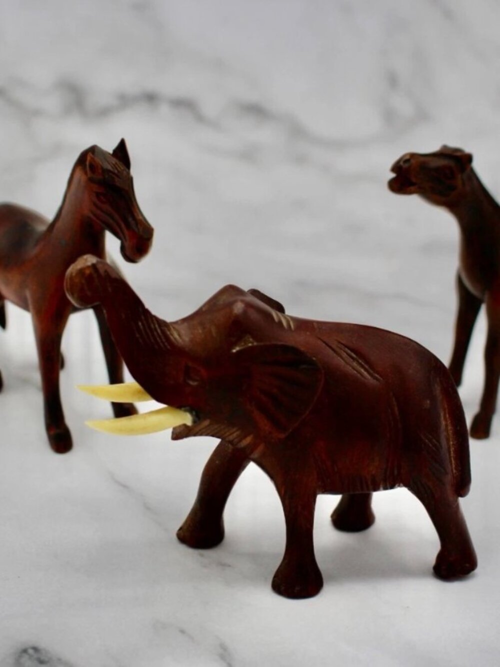 Set of Three Wood Carved Animals